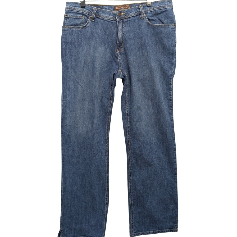 Real Ranch Straight Leg Jeans Women 18 Long Blue Stretch Side Slit